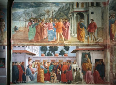 Pocta peněz, Tommaso Masaccio, Vzkříšení syna Theophila a svatého Petra na trůn, Tommaso Masaccio a Filippo Lippi, fresky od Filippino Lippi