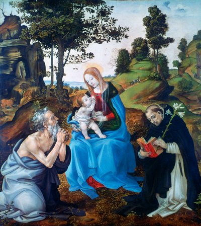 Panna a dítě se svatými Jeronýmem a Dominikem, c1485 od Filippino Lippi