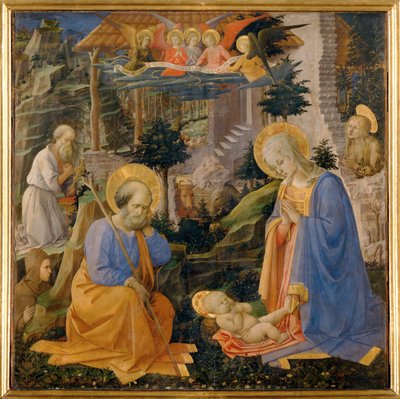 Klanění Dítěte se svatým Hilarionem a
anděly ... (tempera na dřevě) od Filippo (workshop of) Lippi