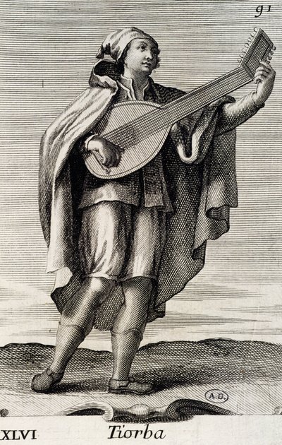 Muž hrající na teorbu od Filippo Bonanni
