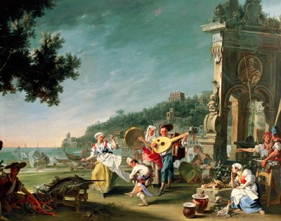 Tarantella v Margellině, cca 1750, Filippo Falciatore (aktivní 1737-1768), olej na plátně, 76,2 x 102 cm. Itálie od Filippo Falciatore