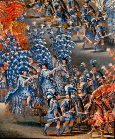 Fete v Palazzo Barberini na počest Christine de Suede (Christine ze Švédska), 28. 2. 1656 Detail. Obraz Filippo Lauri (1623-1694) a Filippo Gagliardi (zemřel 1659). Řím 17. století, Muzeum Říma od Filippo Lauri
