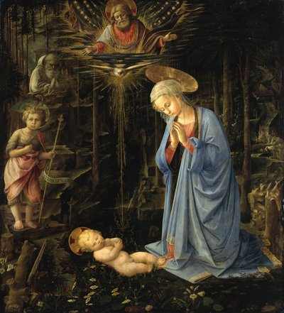 Klanění Panny Marie Dítěti / Klanění v lese, Svatá rodina s mladým svatým Janem od Filippo Lippi