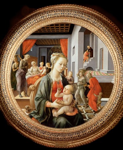 Panna s dítětem a výjevy ze života sv. Anny - olej na desce, kolem 1450 od Filippo Lippi