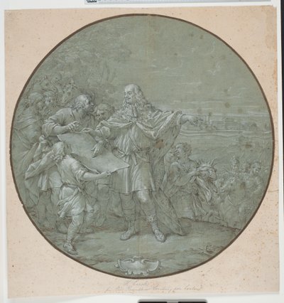 Cosimo III opevňuje přístav Livorno. Kreslená šablona pro stříbrný talíř, jeden z tzv. "piatti di S. Giovanni" od Filippo Luzi