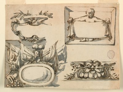 Kresba, Rozeta, trofej, štítek, dekorativní motiv pro vlys, 1750-75 od Filippo Marchionni