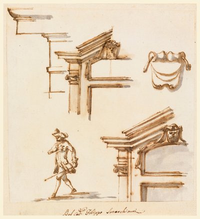 Kresba, architektonické detaily a figurální studie, 1760-75 od Filippo Marchionni