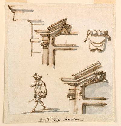 Kresba, architektonické detaily a figurální studie, 1760-75 od Filippo Marchionni