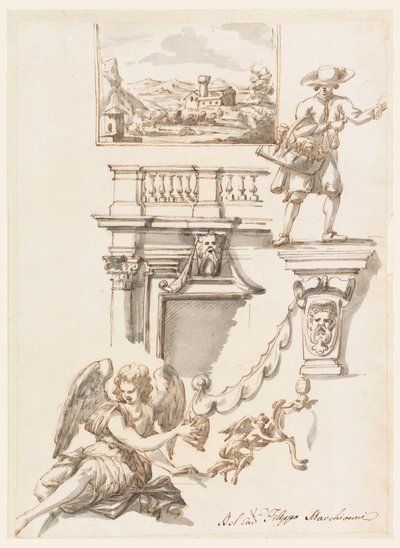 Kresba, architektura a figurální studie, 1750-90 od Filippo Marchionni