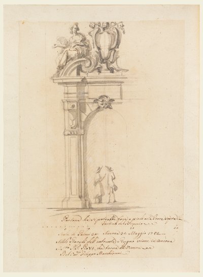 Kresba, Návrh brány pro přijetí papeže Pia VI. při návratu z Německa v Anconě, květen 1782 od Filippo Marchionni