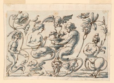 Kresba, Groteska pro podlouhlou desku, 1730-50 od Filippo Marchionni