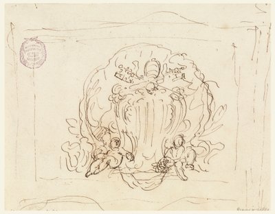 Kresba, Deska s erbem papeže Benedikta XIV. s mušlí na pozadí, 1740-58 od Filippo Marchionni