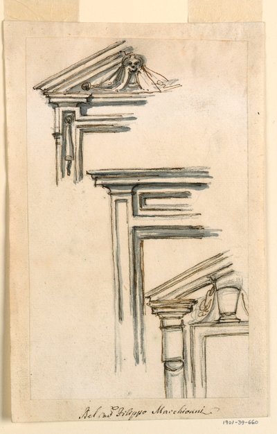 Kresba, Tři okenní nebo dveřní skříně, asi 1770 od Filippo Marchionni