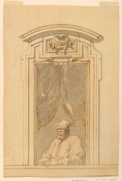 Kresba, Okenní skříň a polovina postavy Turka, 1750-70 od Filippo Marchionni