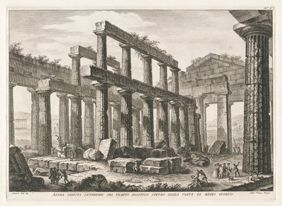 Další vnitřní pohled na Hexastyle Hypaethral Temple z jihu, z Antichitu? z Pesto (starožitnosti Paestum) od Filippo Morghen