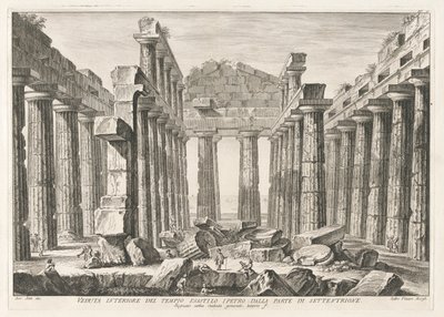 Vnitřní pohled na Hexatile Hypaethral Temple ze severu, z Antichitu? z Pesto (starožitnosti Paestum) od Filippo Morghen