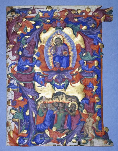 Velké historické „A“ s vyobrazením Nanebevstoupení, kolem roku 1450 od Filippo di Matteo Torelli