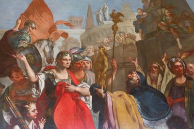 Caesar pod hradbami Alexandrie, Felice Manassero, kreslený gobelín, předsíň, byt East, Lovecká rezidence, Filippo Juvarra (1678-1736), Stupinigi, Piemont, Itálie od Filippo or Juvara Juvarra
