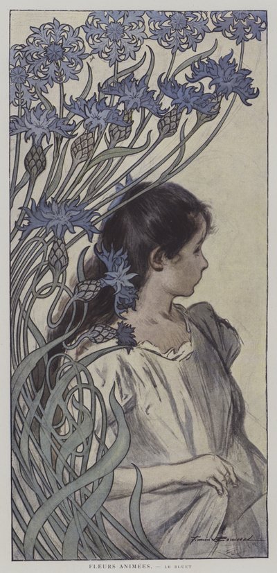 Anime Fleurs. Le Bluet. (Animované květiny: Chrpa) (barva lito) od Firmin (after) Bouisset