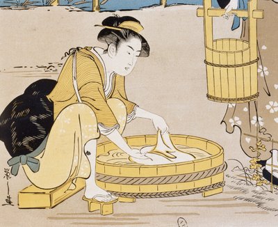 Ženy mytí v řece, obálka Firmin Gillot (1819-1872), Le Japon Artistique (japonské umění), umělecké a průmyslové dokumenty shromážděné Siegfriedem Bingem (1838-1905), měsíční publikace červenec 1889, Francie od Firmin Gillot