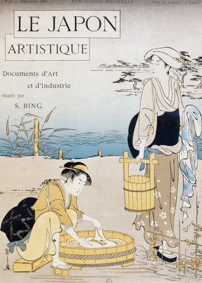 Ženy mytí v řece, obálka Firmin Gillot (1819-1872), Le Japon Artistique (japonské umění), umělecké a průmyslové dokumenty shromážděné Siegfriedem Bingem (1838-1905), měsíční publikace červenec 1889, Francie od Firmin Gillot
