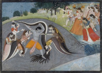 Krishna Subadung Kalia, The Snake Demon: Folio ze série Bhagavata Purana, ca. 1785. od First generation after Manaku and Nainsukh.