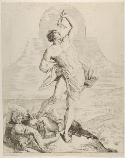 Samson drží čelist osla nad hlavou a stojí vedle Philis..., ca. 1640-60. od Flaminio Torre