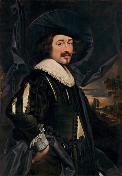 Portrét muže v klobouku se širokou krempou od Flemish 17th Century