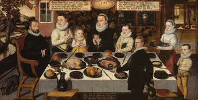 Protestantská rodina během večeře od Flemish School