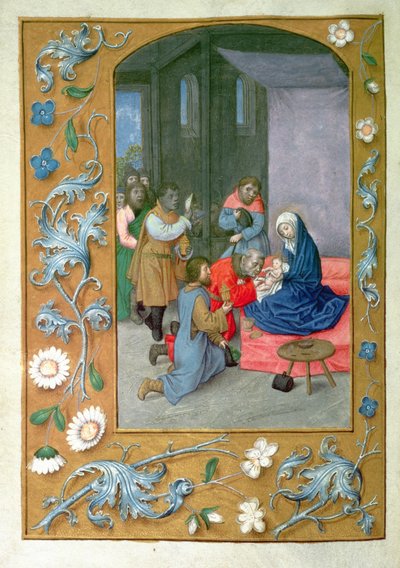 Přidat 54782 f.119v Adoration of the Child, from the Hastings Hours, c.1475-83 (vellum) od Flemish School