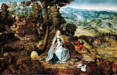 Rozsáhlá krajina se Zbytkem na útěku do Egypta, Antverpská škola, kolem roku 1520 od Flemish School
