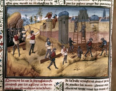 KŘESŤANÉ: "Křižáci lezou po jeruzalémských hradbách. Z knihy "Histoire des Cr... od Flemish School