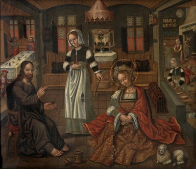 Kristus v Bethanii v domě Marty a Marie (olej na panelu) od Flemish School