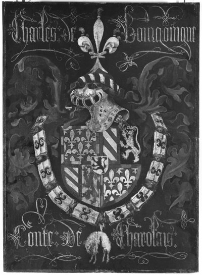 Erb Charles de Bourgogne (1433-77) hrabě z Charolais, 3. kapitula Řádu zlatého rouna, Dijon, 1433 od Flemish School