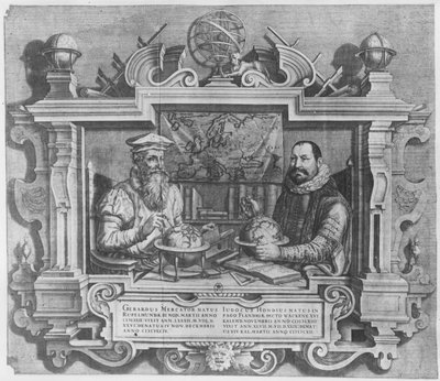 Dvojportrét Gerarda Mercatora (1512-94) a Jodocuse Hondia (1563-1612) vyrytý pro zařazení do série atlasů Mercator and Hondius, 1619 (viz také 10457 a 30866 od Flemish School