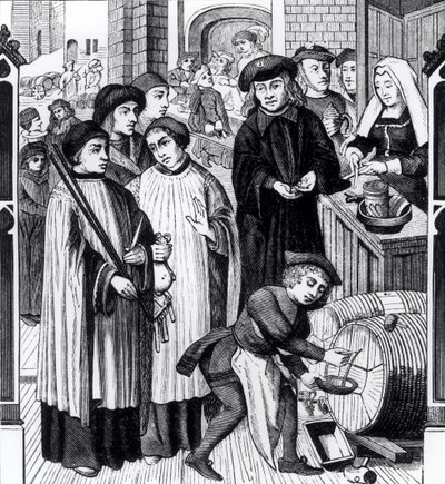 Poplatky za vína, udělené kapitule Tournai králem Chilpericem, po okně katedrály v Tournai od Flemish School
