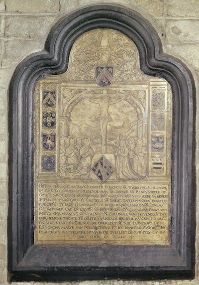 Epitaf Francoise van Wychhuuse, konec šestnáctého století (mosaz) od Flemish School