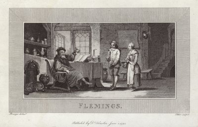 Vlámové. Rytina služebnictva a pána. od Flemish School