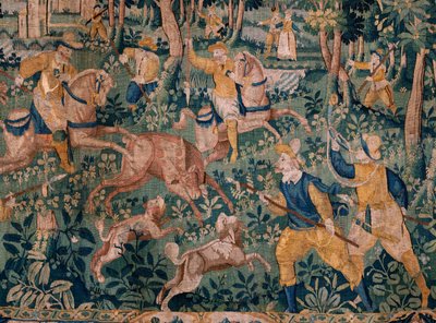Vlámský gobelín. Lov na jelena (Lov jelena). Ateliér Oudenaarde. Rozměry 295 x 331 cm. Inv (82941)-1 / SOUKROMÉ. 17. století. od Flemish School