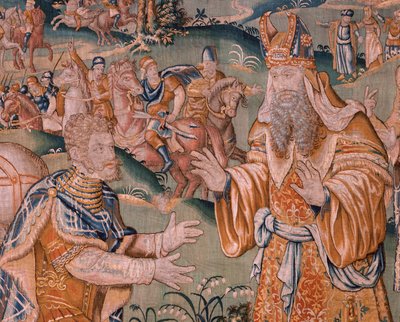 Vlámský gobelín. Alexander před veleknězem Iaddo (Alexander před veleknězem Iaddem). Ateliér Oudenaarde. Rozměry 374 x 447 cm. Inv(830-B)4 00010. 17. stol. od Flemish School
