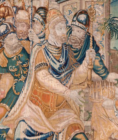 Vlámský gobelín. Alexandrovi je nabídnuta koruna (Alexandrovi je nabídnuta koruna). Ateliér Oudenaarde. Rozměry 384 x 316 cm. Inv (83024)-5 / 00009. 17. stol. od Flemish School