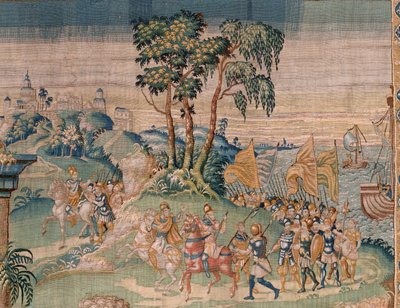 Vlámský gobelín. Alexandrovi je nabídnuta koruna (Alexandrovi je nabídnuta koruna). Ateliér Oudenaarde. Rozměry 384 x 316 cm. Inv (83024)-5 / 00009. 17. stol. od Flemish School