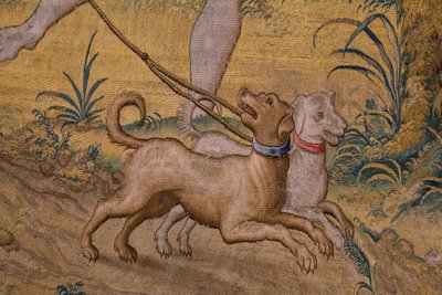 Vlámský gobelín. Seriál Fable of Ovidius: Loupež Ganymeda. Ateliér Willem de Pannemaker, Brusel. Před rokem 1556. Detail. od Flemish School