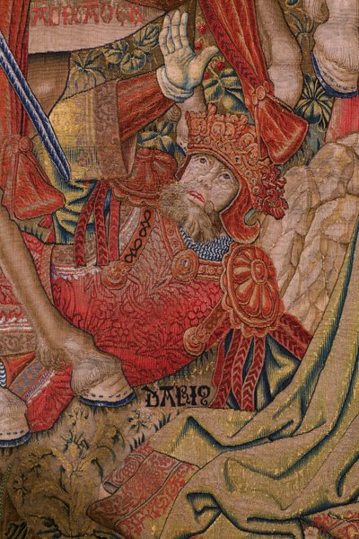 Vlámský gobelín. Seriál Morality: Ctnost vyznamenání (De deugd van de Honores, Ctnost vyznamenání). Cca 1520. Detail od Flemish School