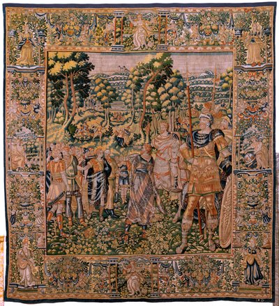 Vlámský gobelín. Seriál Příběh Cyruse. Ne II Astyages uznává Cyrus (Ciro reconocido por Astiages). Anonymní, založené na Michiel Coxcie. Ateliér Antverpy. Hedvábí a vlna. Cca 1590. od Flemish School