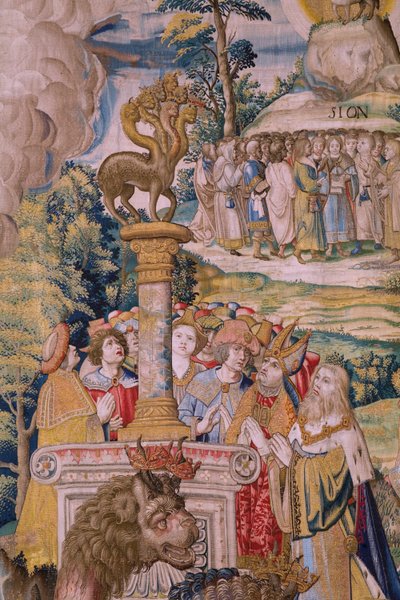 Vlámský gobelín. Seriál Apokalypsa: Svatý Michael porazil draka. Ateliér Willem Dermoyen, Brusel. Přibližně 1553-1555. Detail. od Flemish School