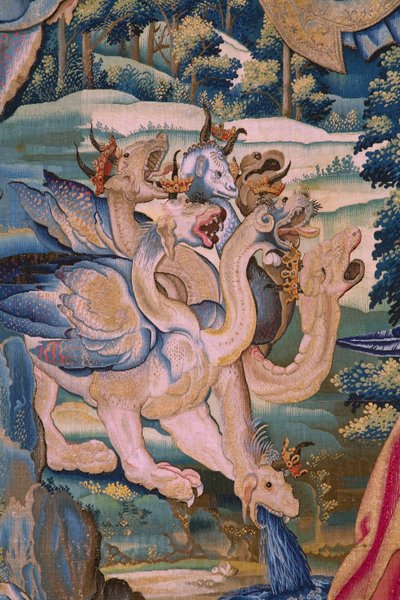 Vlámský gobelín. Seriál Apokalypsa: Svatý Michael porazil draka. Ateliér Willem Dermoyen, Brusel. Přibližně 1553-1555. Detail. od Flemish School
