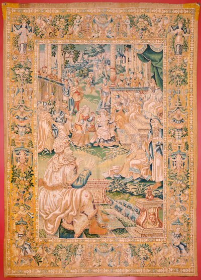 Vlámský gobelín. Série Kniha Judita. Vraťte se do Bethulie (Regreso a Betulia). Osmý gobelín v sérii. Výroba Nizozemsko, Brusel(?). Druhá polovina 16. století. Tkanina Vlna. Umístění Kostel svatého Mikuláše z Bari (otevřeno muzeum od Flemish School