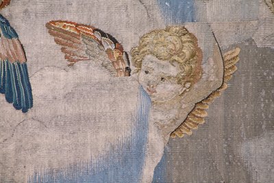 Vlámský gobelín. Seriál Dějiny Mojžíše. Mojžíš na hoře Sinaj. Ateliér Joost van Herzele. Cca 1550. Detail. od Flemish School