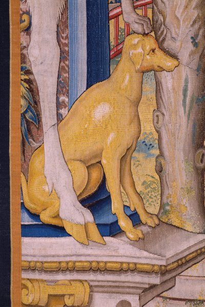 Vlámský gobelín. Série Vertumnus a Pomona: Vertumnus proměněný ve farmáře (Vertumnus jako farmář, Vertumno transformado a zemědělec). Studio Willem de Pannemaker. asi 1545-1550. Detail. od Flemish School